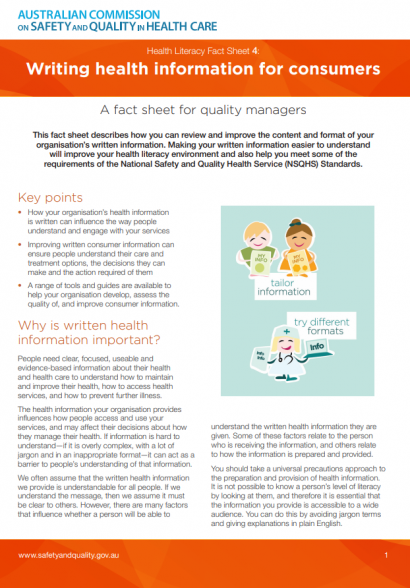 Fact Sheet 4 - Health Literacy - Writing Health Information For ...