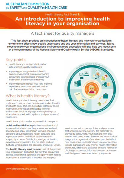 Fact Sheet 1- Health Literacy - Introduction To Improving Health ...