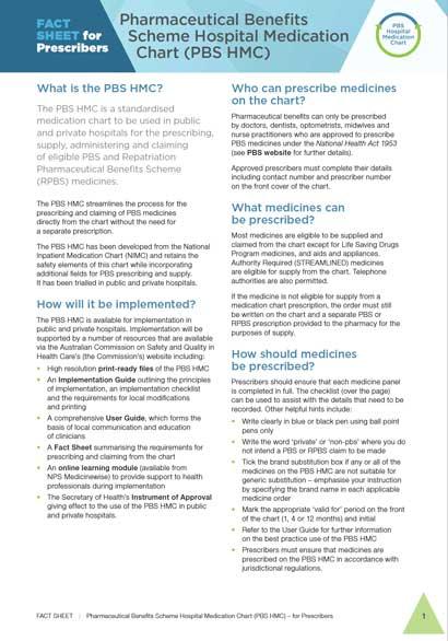 Pharmaceutical Benefits Scheme Hospital Medication Chart (PBS HMC ...