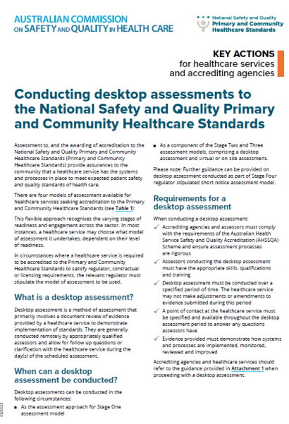 An image of a fact sheet providing guidance on conducting desktop assessments for the purposes of accreditation