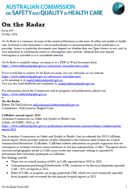 On The Radar Issue 650 | Australian Commission On Safety And Quality In ...