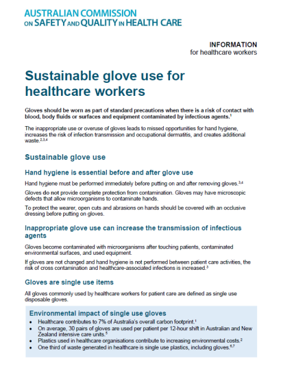 Thumbnail for Sustainable glove use for healthcare workers fact sheet