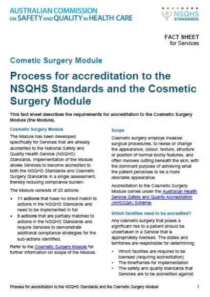 Process for accreditation to the NSQHS Standards and the Cosmetic Surgery Module