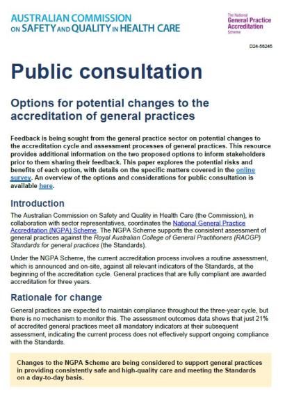 Options for potential changes to the accreditation of general practices