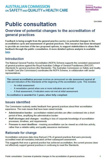 Overview of potential changes to the accreditation of general practices